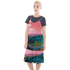 Unicorn Valley Aesthetic Clouds Landscape Mountain Nature Pop Art Surrealism Retrowave Camis Fishtail Dress by Cemarart