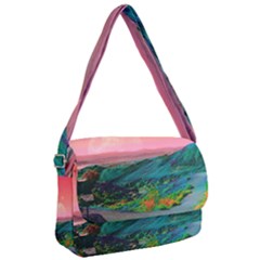 Unicorn Valley Aesthetic Clouds Landscape Mountain Nature Pop Art Surrealism Retrowave Courier Bag by Cemarart