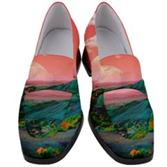 Unicorn Valley Aesthetic Clouds Landscape Mountain Nature Pop Art Surrealism Retrowave Women s Chunky Heel Loafers by Cemarart