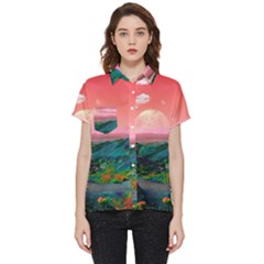 Unicorn Valley Aesthetic Clouds Landscape Mountain Nature Pop Art Surrealism Retrowave Short Sleeve Pocket Shirt by Cemarart