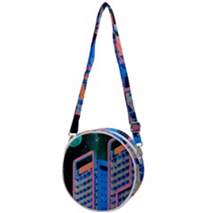 Fantasy City Architecture Building Cityscape Crossbody Circle Bag by Cemarart