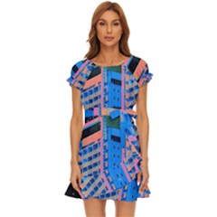 Fantasy City Architecture Building Cityscape Puff Sleeve Frill Dress by Cemarart