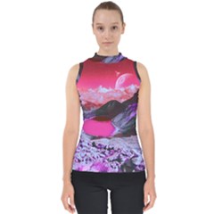 Late Night Feelings Aesthetic Clouds Color Manipulation Landscape Mountain Nature Surrealism Psicode Mock Neck Shell Top