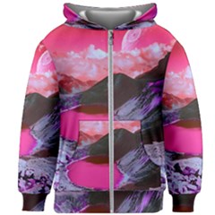 Late Night Feelings Aesthetic Clouds Color Manipulation Landscape Mountain Nature Surrealism Psicode Kids  Zipper Hoodie Without Drawstring by Cemarart