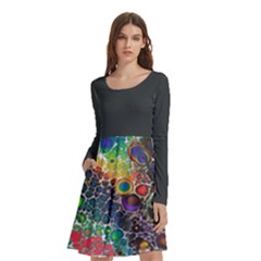 Rainbow Bubbles - Long Sleeve Knee Length Skater Dress With Pockets by BubbleFlowDesigns