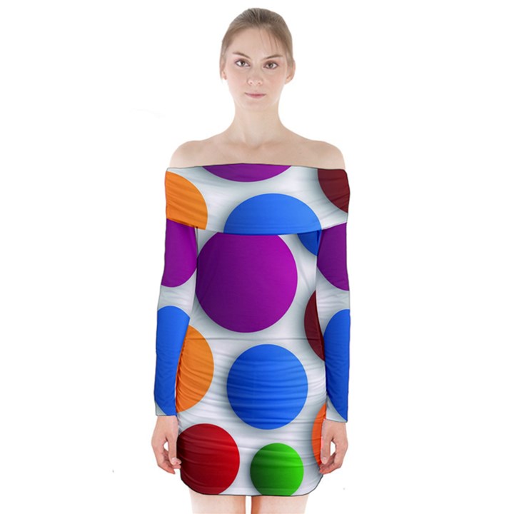 Abstract Dots Colorful Long Sleeve Off Shoulder Dress