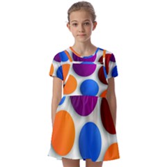 Abstract Dots Colorful Kids  Short Sleeve Pinafore Style Dress