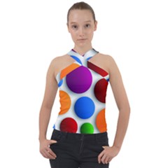 Abstract Dots Colorful Cross Neck Velour Top