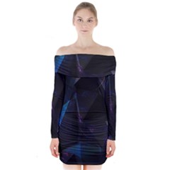 Abstract, Black, Purple, Long Sleeve Off Shoulder Dress by nateshop