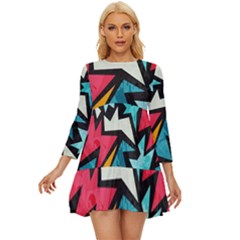 Abstract, Colorful, Colors Long Sleeve Babydoll Dress by nateshop