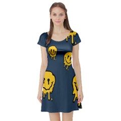 Aesthetic, Blue, Mr, Patterns, Yellow, Tumblr, Hello, Dark Short Sleeve Skater Dress by nateshop