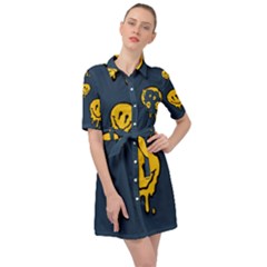 Aesthetic, Blue, Mr, Patterns, Yellow, Tumblr, Hello, Dark Belted Shirt Dress by nateshop