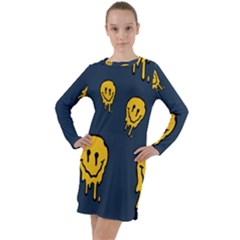 Aesthetic, Blue, Mr, Patterns, Yellow, Tumblr, Hello, Dark Long Sleeve Hoodie Dress by nateshop