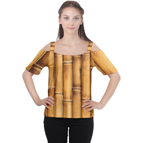 Brown Bamboo Texture  Cutout Shoulder T-shirt by nateshop