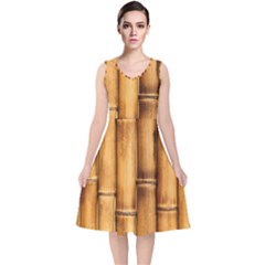 Brown Bamboo Texture  V-neck Midi Sleeveless Dress  by nateshop