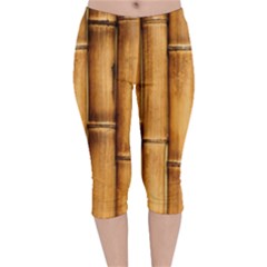 Brown Bamboo Texture  Velvet Capri Leggings  by nateshop