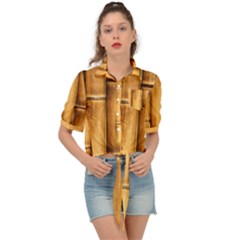 Brown Bamboo Texture  Tie Front Shirt 