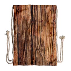 Brown Wooden Texture Drawstring Bag (large) by nateshop