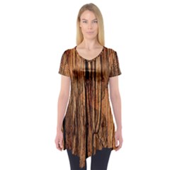 Brown Wooden Texture Short Sleeve Tunic  by nateshop