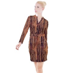 Brown Wooden Texture Button Long Sleeve Dress by nateshop