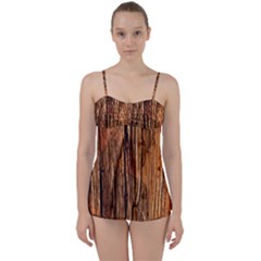 Brown Wooden Texture Babydoll Tankini Set by nateshop