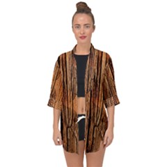 Brown Wooden Texture Open Front Chiffon Kimono by nateshop