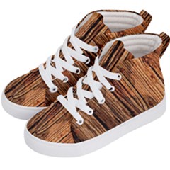 Brown Wooden Texture Kids  Hi-top Skate Sneakers by nateshop