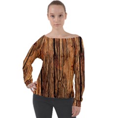 Brown Wooden Texture Off Shoulder Long Sleeve Velour Top by nateshop