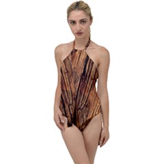 Brown Wooden Texture Go With The Flow One Piece Swimsuit by nateshop