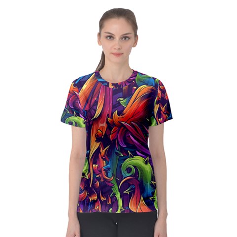 Colorful Floral Patterns, Abstract Floral Background Women s Sport Mesh T-shirt by nateshop