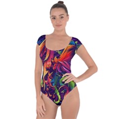 Colorful Floral Patterns, Abstract Floral Background Short Sleeve Leotard  by nateshop