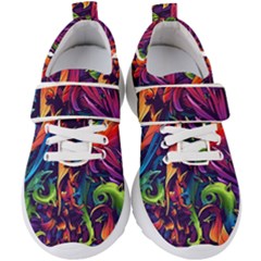 Colorful Floral Patterns, Abstract Floral Background Kids  Velcro Strap Shoes