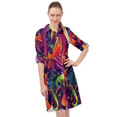 Colorful Floral Patterns, Abstract Floral Background Long Sleeve Mini Shirt Dress by nateshop