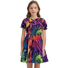 Colorful Floral Patterns, Abstract Floral Background Kids  Bow Tie Puff Sleeve Dress by nateshop