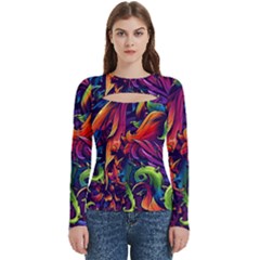 Colorful Floral Patterns, Abstract Floral Background Women s Cut Out Long Sleeve T-shirt by nateshop