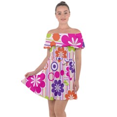 Colorful Flowers Pattern Floral Patterns Off Shoulder Velour Dress