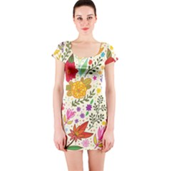 Colorful Flowers Pattern, Abstract Patterns, Floral Patterns Short Sleeve Bodycon Dress by nateshop