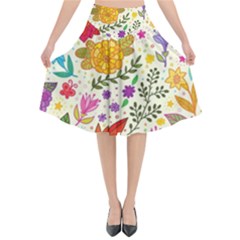 Colorful Flowers Pattern, Abstract Patterns, Floral Patterns Flared Midi Skirt by nateshop