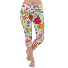 Colorful Flowers Pattern, Abstract Patterns, Floral Patterns Lightweight Velour Capri Yoga Leggings by nateshop