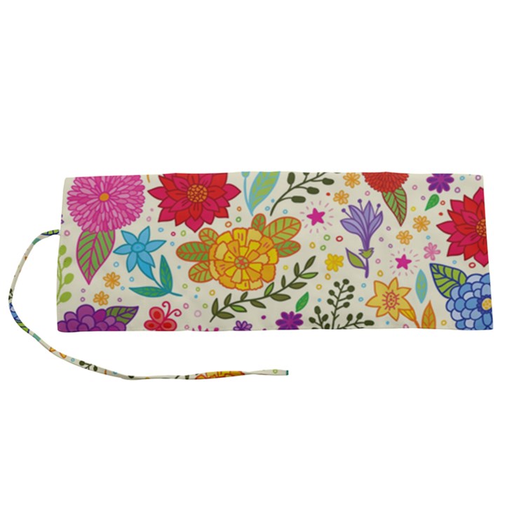 Colorful Flowers Pattern, Abstract Patterns, Floral Patterns Roll Up Canvas Pencil Holder (S)