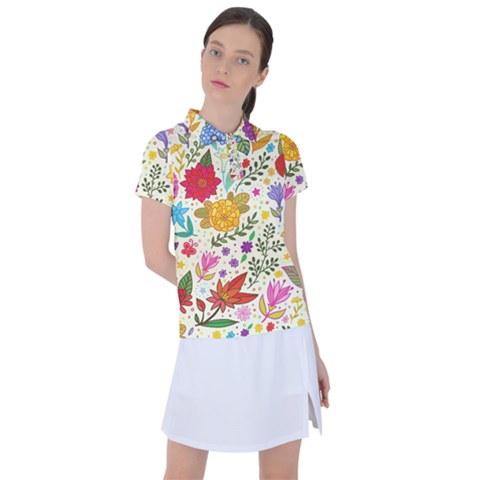 Colorful Flowers Pattern, Abstract Patterns, Floral Patterns Women s Polo T-shirt by nateshop