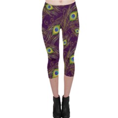 Feathers, Peacock, Patterns, Colorful Capri Leggings  by nateshop