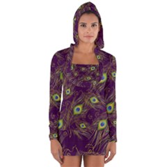 Feathers, Peacock, Patterns, Colorful Long Sleeve Hooded T-shirt