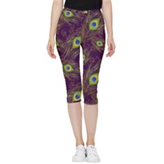 Feathers, Peacock, Patterns, Colorful Inside Out Lightweight Velour Capri Leggings  by nateshop