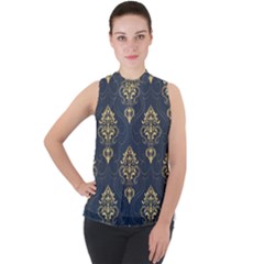 Floral Damask Pattern Texture, Damask Retro Background Mock Neck Chiffon Sleeveless Top by nateshop