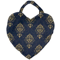 Floral Damask Pattern Texture, Damask Retro Background Giant Heart Shaped Tote by nateshop