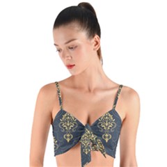 Floral Damask Pattern Texture, Damask Retro Background Woven Tie Front Bralet