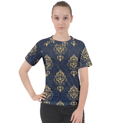 Floral Damask Pattern Texture, Damask Retro Background Women s Sport Raglan T-shirt by nateshop