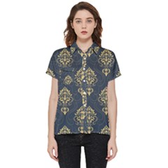 Floral Damask Pattern Texture, Damask Retro Background Short Sleeve Pocket Shirt by nateshop