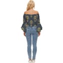 Floral Damask Pattern Texture, Damask Retro Background Off Shoulder Flutter Bell Sleeve Top View4